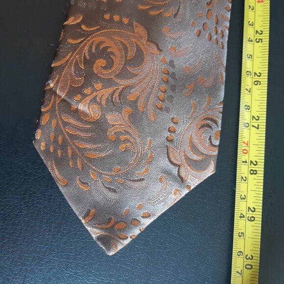 Bellissimo Taupe & Rusty Orange Swirling Abstract Men's Tie ⚡ 3 for $55⚡ - Picture 9 of 10